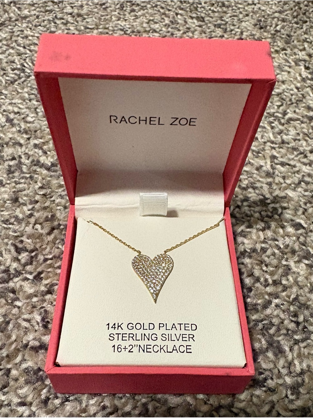 NEW Rachel Zoe 14k over Sterling Silver Cubic Zirconia Elongated Heart Necklace
